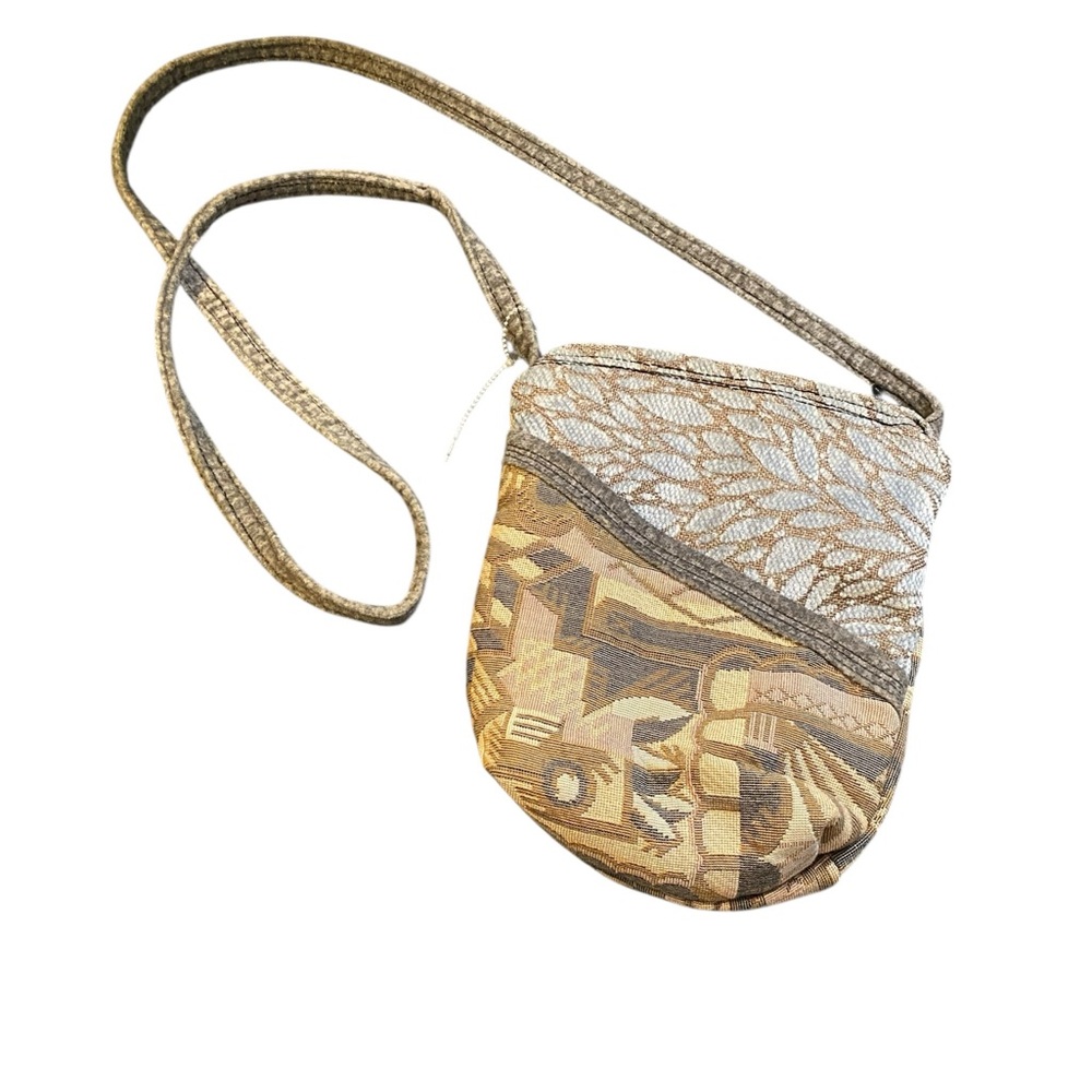 Woven Pattern Crossbody Bag in Tan and Cream